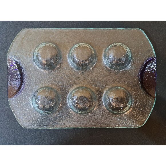 Clear Glass Art Deviled Egg Tray With Purple Accent For 6 Eggs - Picture 4 of 4